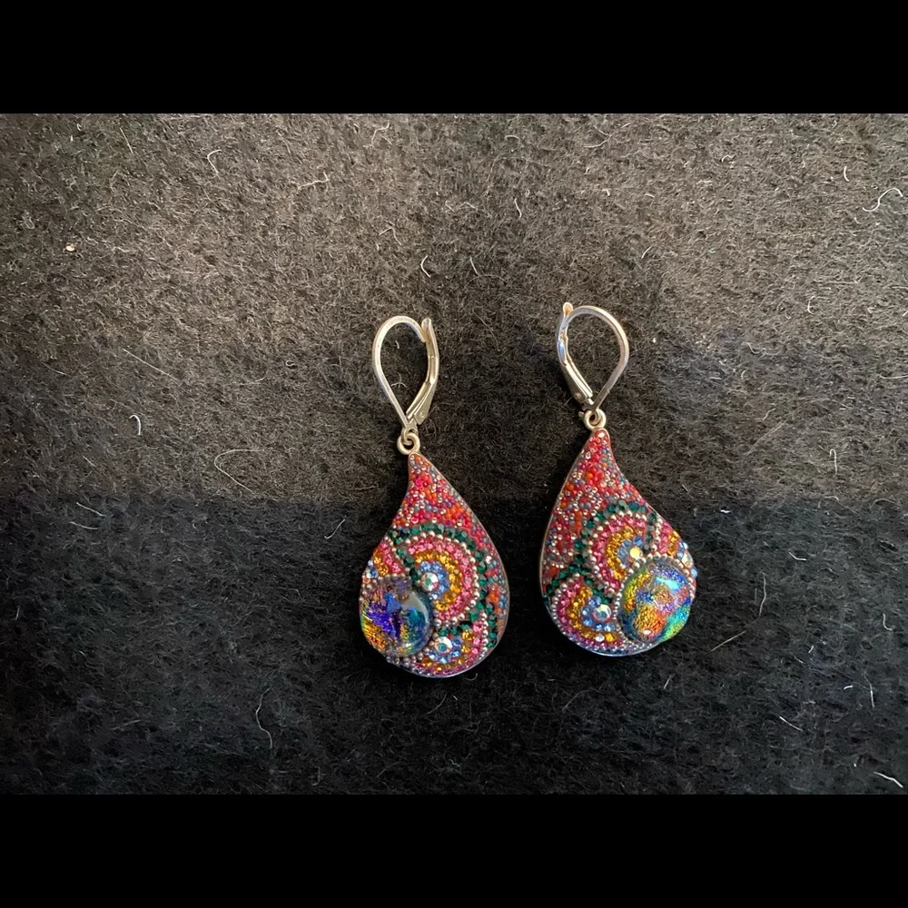 Multi-colored Austrian crystal and solid sterling silver backed earrings. - Picture 2 of 4